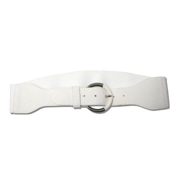 Smart Set Wide Faux Leather Elastic Cinch Belt White Silver Stretch Adjustable - Picture 1 of 8